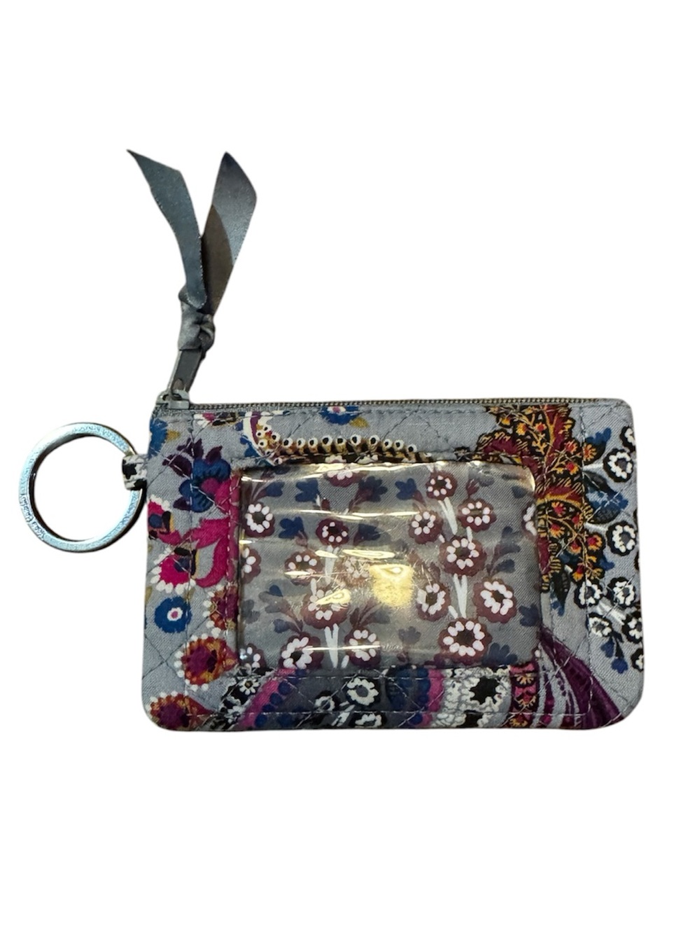 Vera Bradley Heritage Paisley Zip ID Case Keychain Wallet Quilted Coin Purse